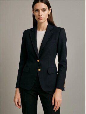 J. Crew Rhodes Black Wool Blazer Sz 6 Gold Buttons Preppy Old Money